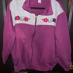 Purple and Gray Floral Embroidered Jacket
